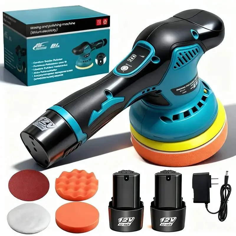 Wireless Car Polisher Buffer Kit - 6 in Mini Orbital Polisher, 2 Pack 12V Rechargeable Batteries, 8 Variable Speeds (2800-5500RPM) for Car Detailing, Fathers' Day Gift