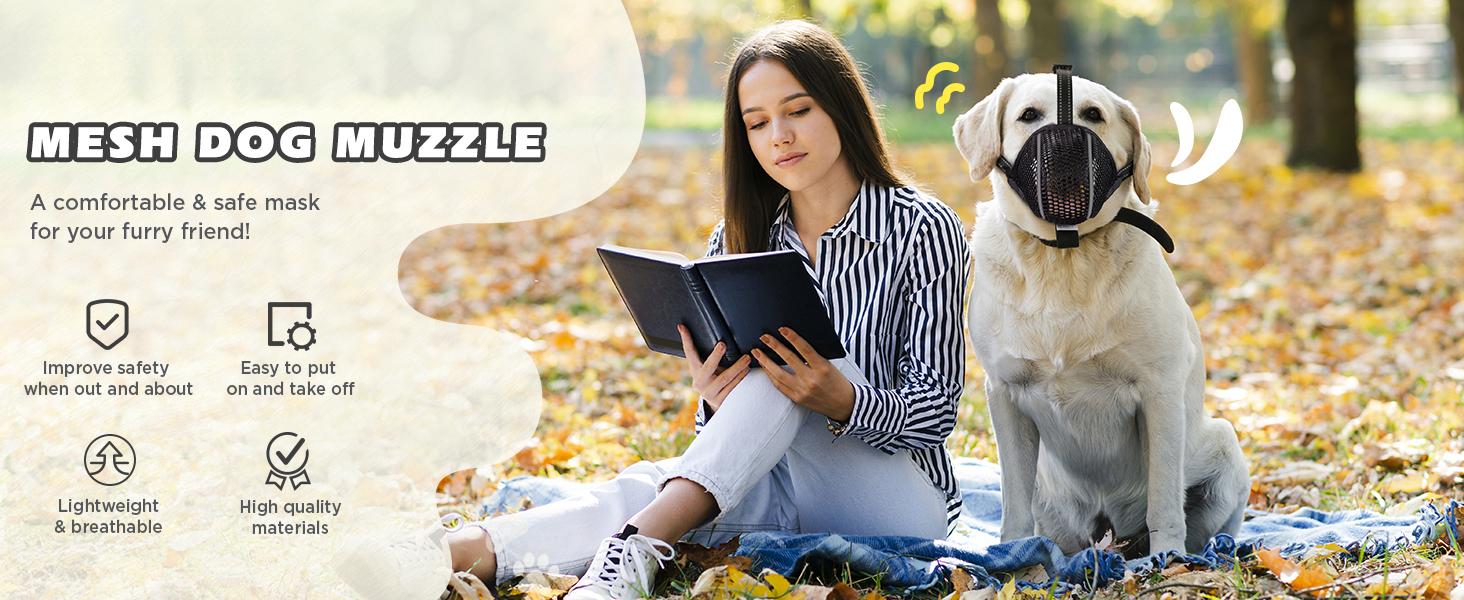 Dog Muzzle,Mesh Soft Muzzle for Small Medium Large Sized Dogs, Breathable Reflective Adjustable Puppy Muzzles with Collar for Scavenging Grooming Biting Chewing,Allows Panting and Drinking