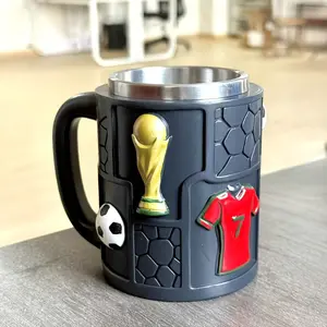 2026 football coffee cup, personalized gifts for football fans, football coffee cup, water cup, beer cup, Valentine's Day gift, Father's Day gift, large capacity 10.14oz stainless steel lining 3D relief process