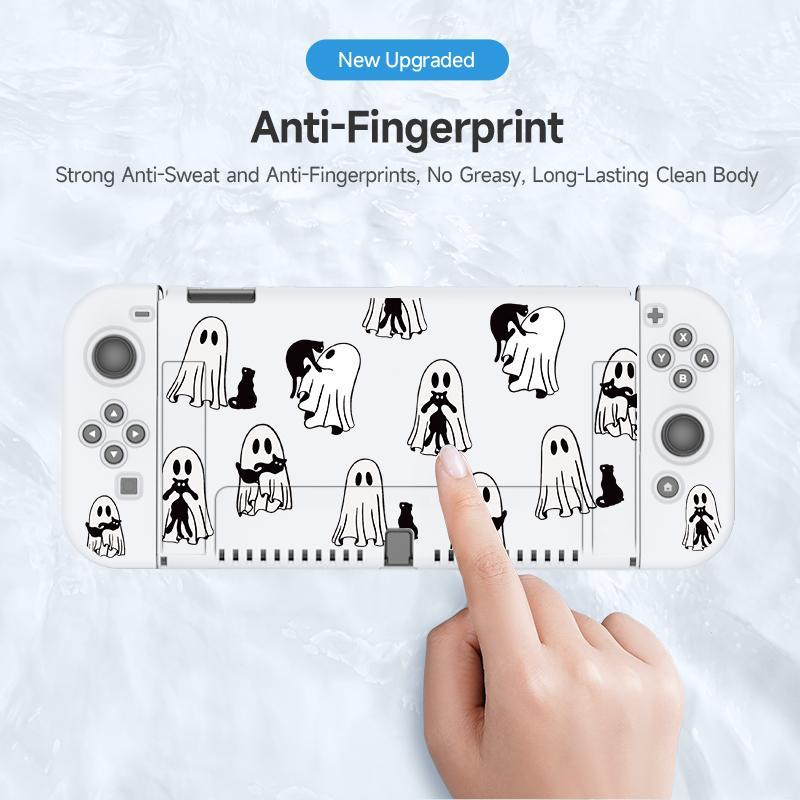 Ghost Pattern Game Console Accessories Set, Game Console Protective Cover with Tempered Film & V-shaped Grip & Rocker Cap, Console Accessories for Switch OLED/NS