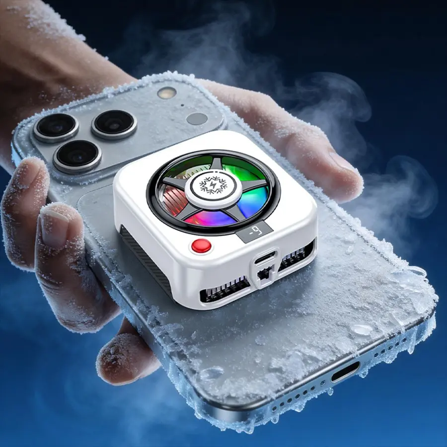 Icy Phone Cooler, Portable Phone Cooling Fan with RGB Light, Magnetic Cell Phone Cooler for Gaming, Phone Radiator for iPhone Magnetic Series/Android/Tablet/iPad