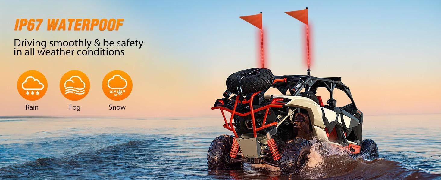 Nilight 1PCS 3FT LED Whip Light with Aluminum Base Red Color Safety  Pole Lighted Antenna Whips for RZR Polaris Dune Buggy Off-Road Truck UTV ATV