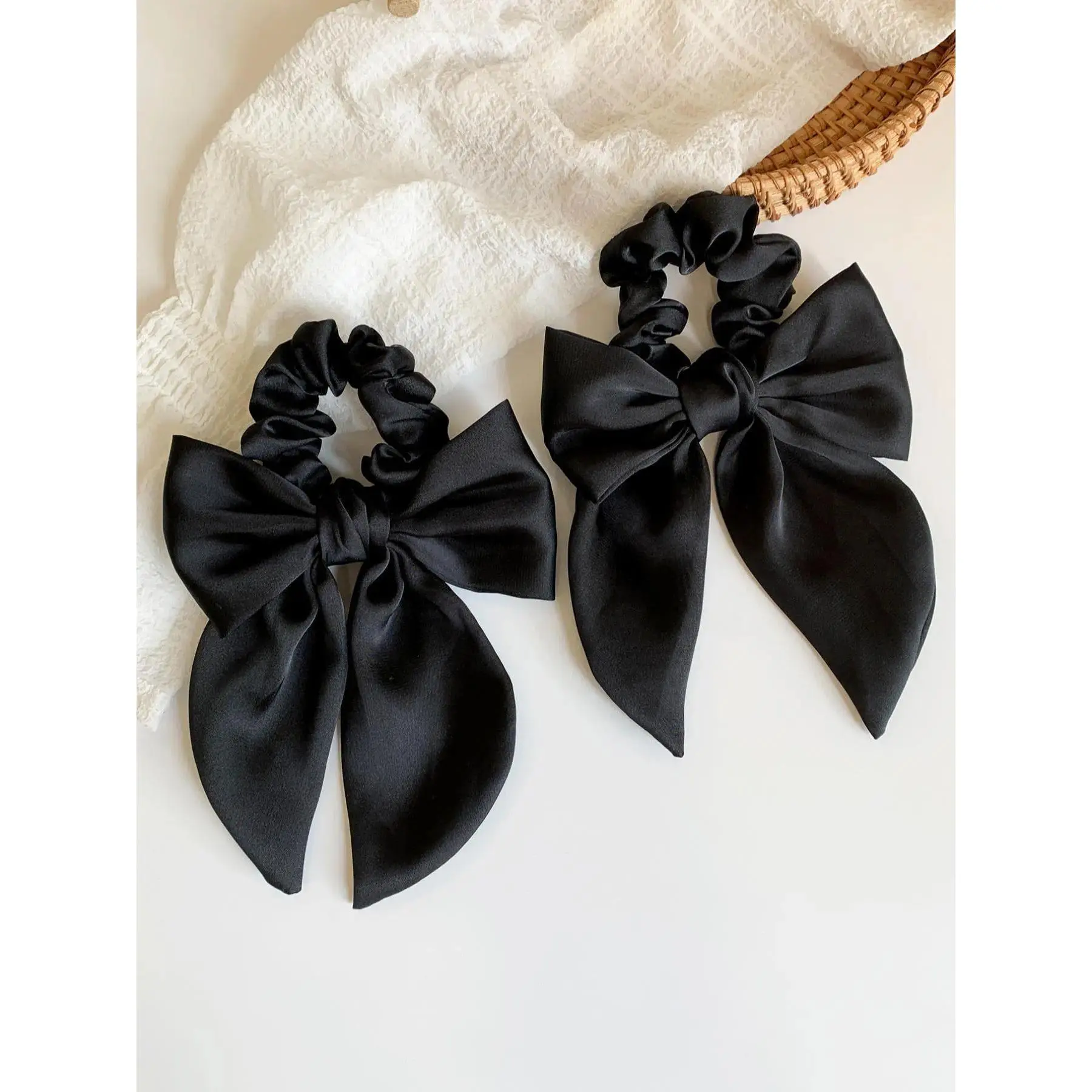 Summer Bow Hair Scrunchies for Women, 2 Pack High Stretch Hair Ties for Thick Hair, Cute Coquette Style Ponytail Holders, Soft No Pull Strong Hold Hair Accessories for Daily Wear, Work, School & Travel
