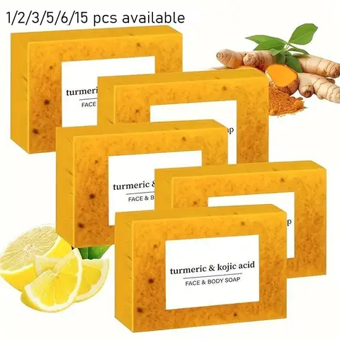 Turmeric Kojic Acid Face & Body Cleansing Bar Soap, Brightening Bar Soap, Gentle Scrub Granules, Vitamin C Infused, Mild Hydrating, for All Skin Types