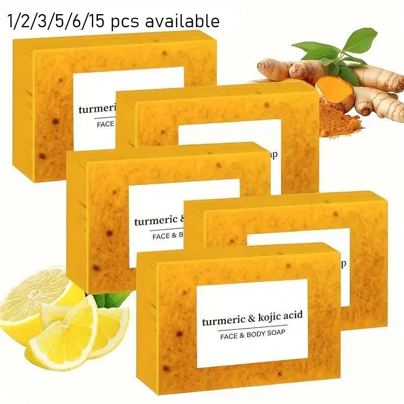 Turmeric Kojic Acid Face & Body Cleansing Bar Soap, Brightening Bar Soap, Gentle Scrub Granules, Vitamin C Infused, Mild Hydrating, for All Skin Types