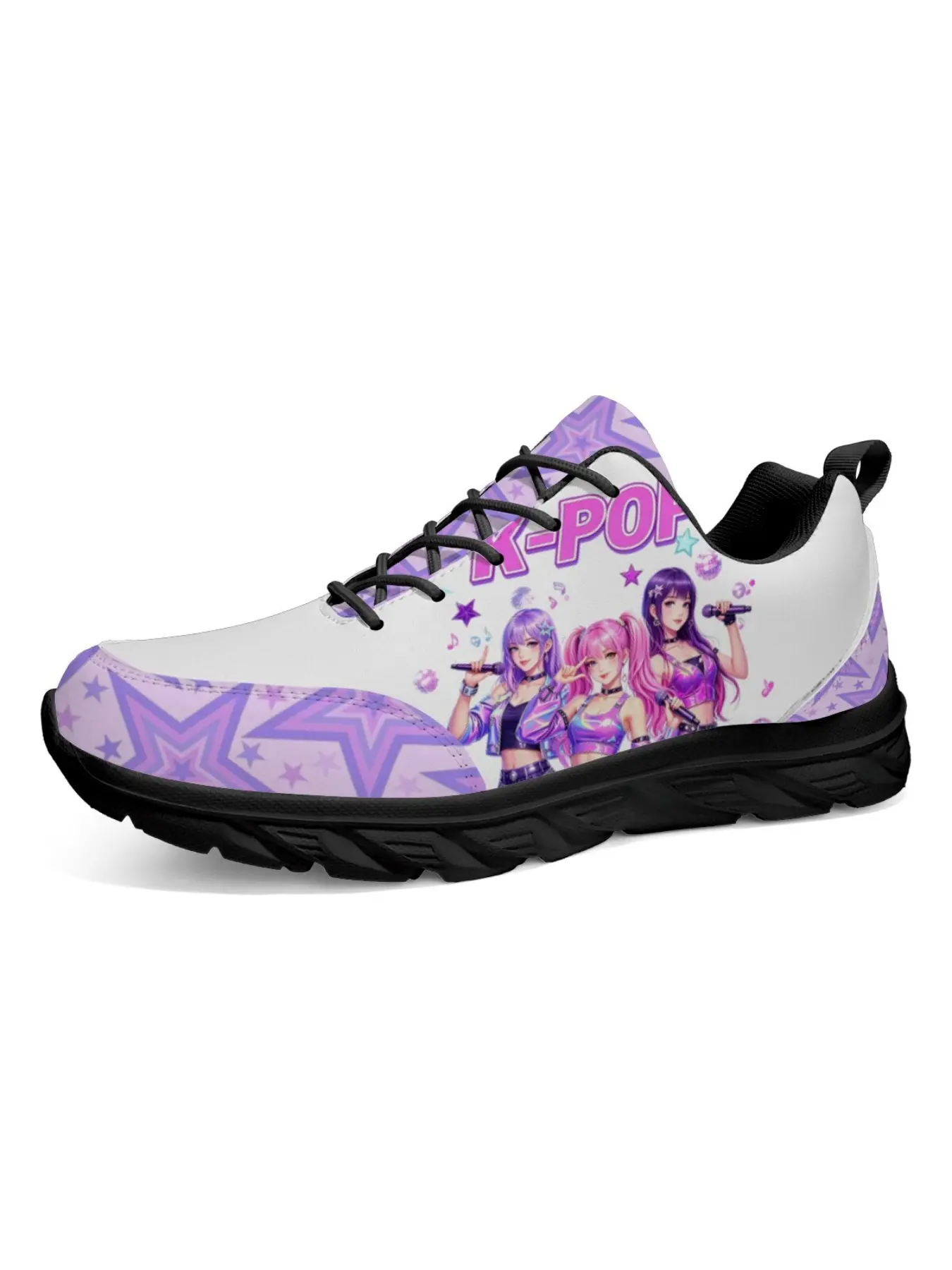 Girls Leather Low Top Sneakers, Kids White Casual Shoes, Cute Cartoon Print Shoes, Star Music Graphic Sneakers, Lightweight Walking Shoes, School Shoes for Girls Ages 3-12