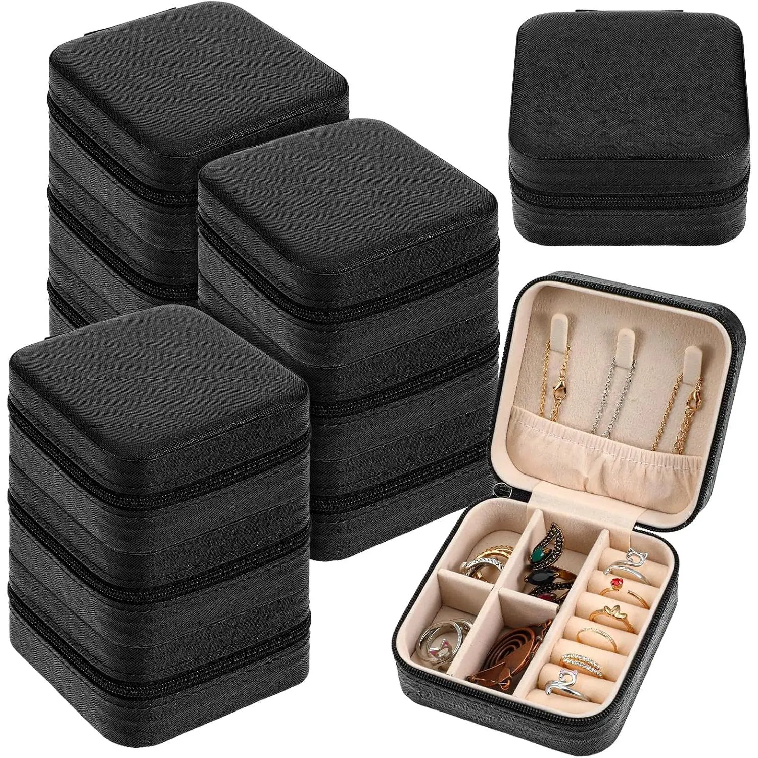 12 count Mini Travel  Case Bridesmaid Proposal  Boxes Small  Organizer PU Leather Earring Organizer Box Bulk Travel Accessories Portable Travel  Holder, Black