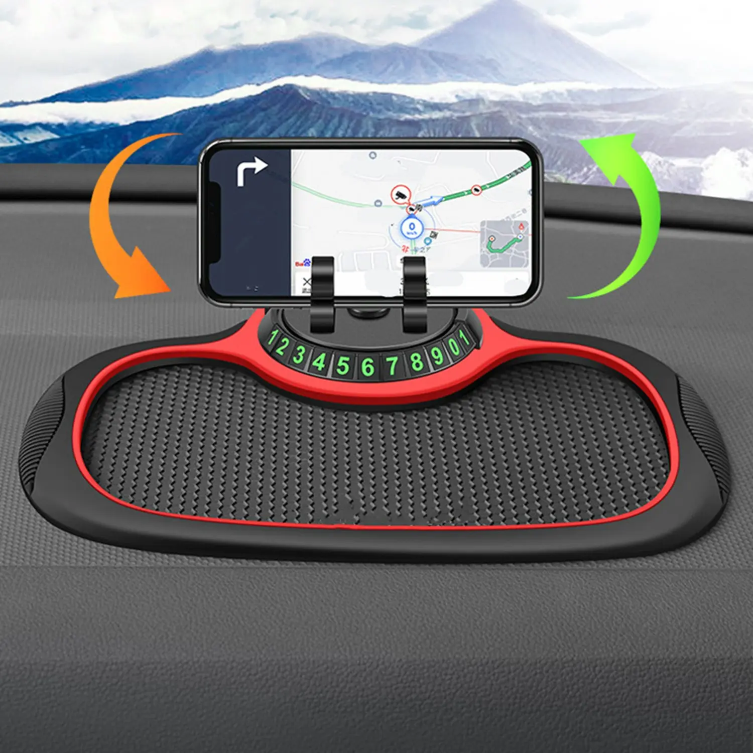 360° Rotating Car Anti-Slip Mat Phone Holder - Dashboard Pad with Secure Grip, Non-Slip Surface & Ergonomic Design for Smartphones, Tablets, GPS Navigation - Durable Black & Red Car Interior Accessory, Phone Holder for Car, Sturdy Construction