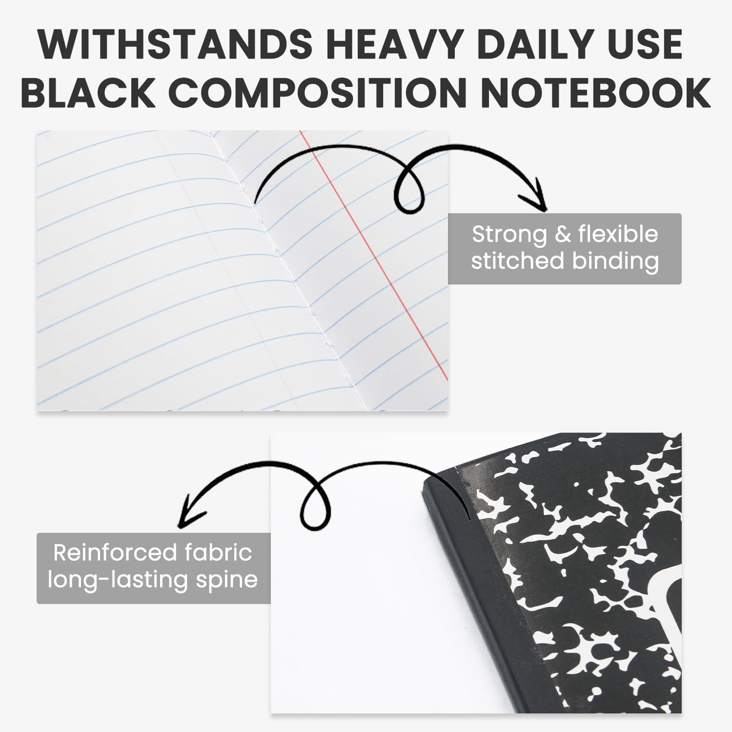 Marble Composition Notebook, 5-Pack Bulk Composition Notebooks Wide Ruled, 100 Sheets (200 Pages) 7-1/2" x 9-3/4" Marble Notebooks Wide Ruled, Classroom  Haves-School Supplies College.