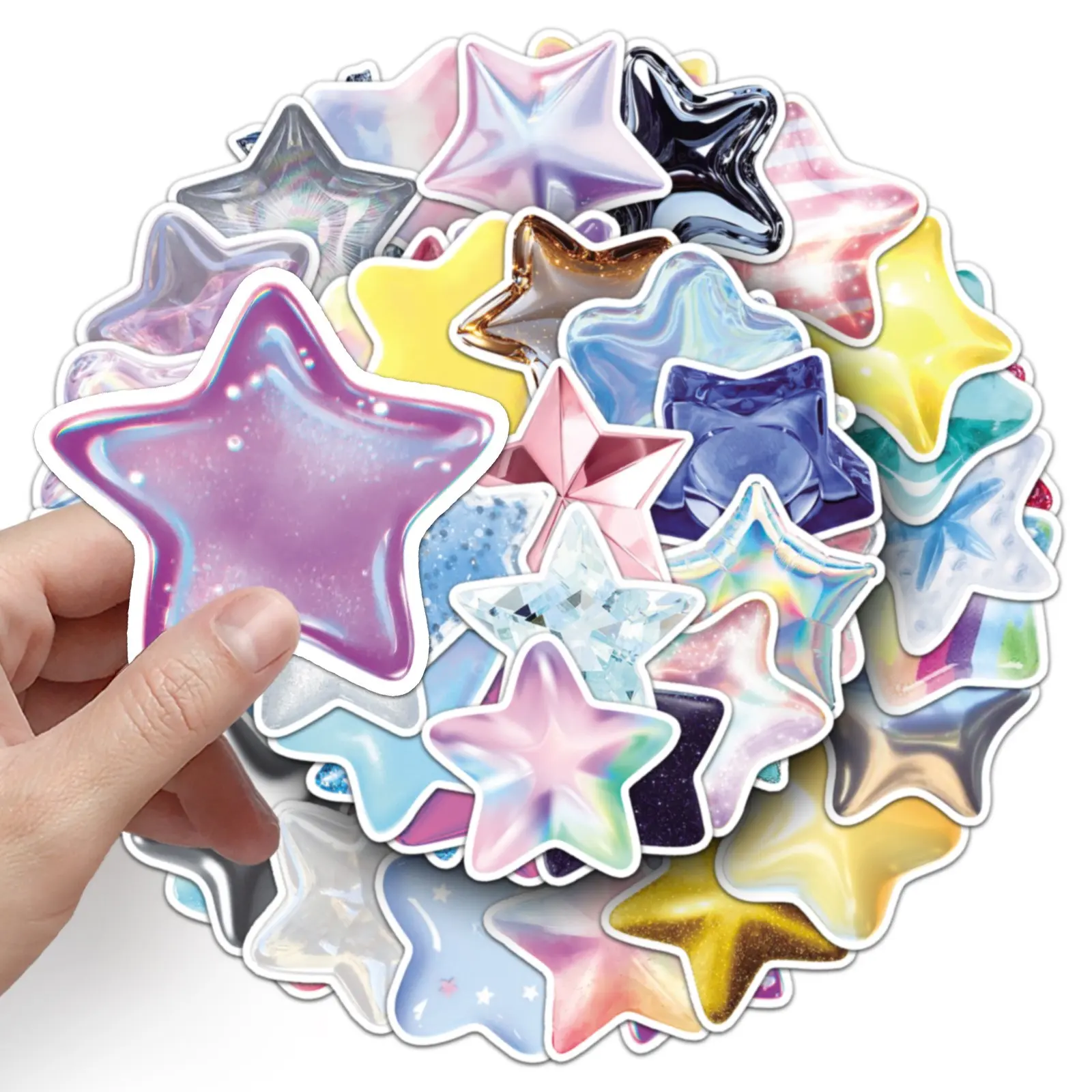 3D Star Stickers, 50pcs Cute Colorful Self-Adhesive Star Theme Stickers, Teacher Rewards, School Party Decor, DIY Phone Crafts, Gift Items