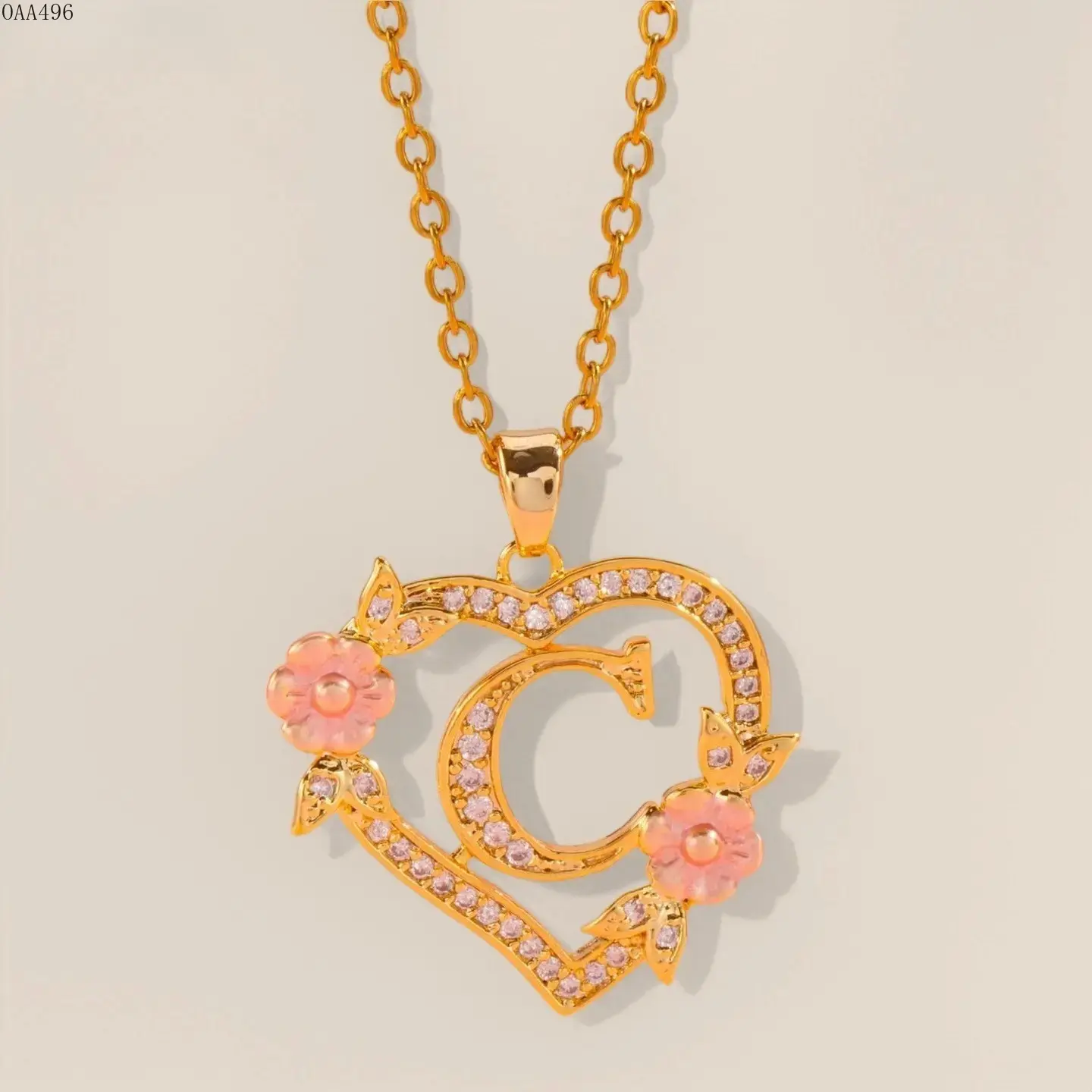 Trendy Love‑Heart Flower Pendant Necklace, Vintage Gold A‑Z 26‑Letter Customizable Jewelry For Women, Elegant Personalized Accessory, Gift‑Ready Ornament For Wedding Occasions And Girls’ Daily Casual Outfit Styling