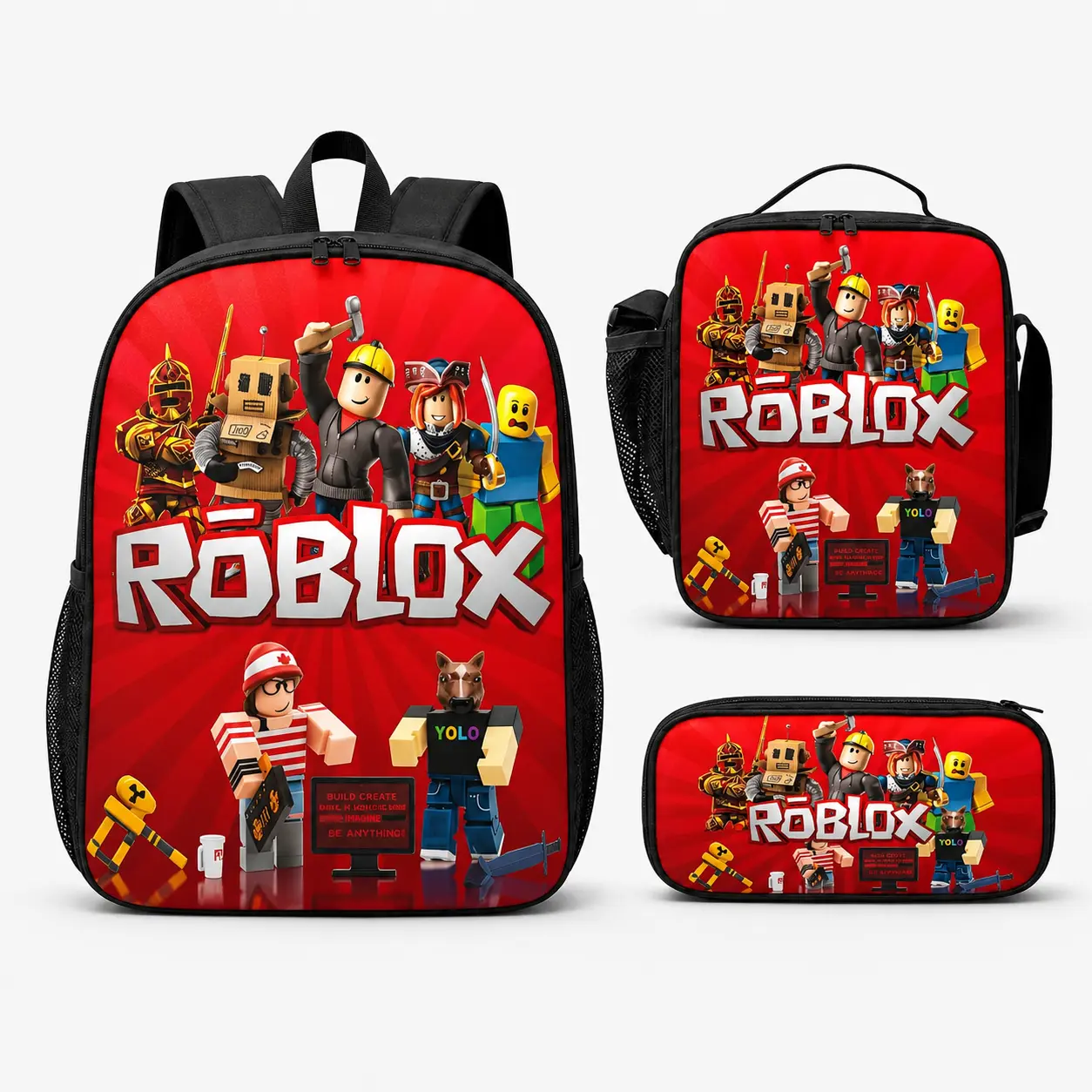 Roblox Backpack With Lunch Box Pencil Case 3 In 1 For Boy Girl Teen Schoolbag Lightweight Large Capacity 600D Oxford Cloth Adjustable Straps Comfortable Mesh Back Cushioning backpack goals-D