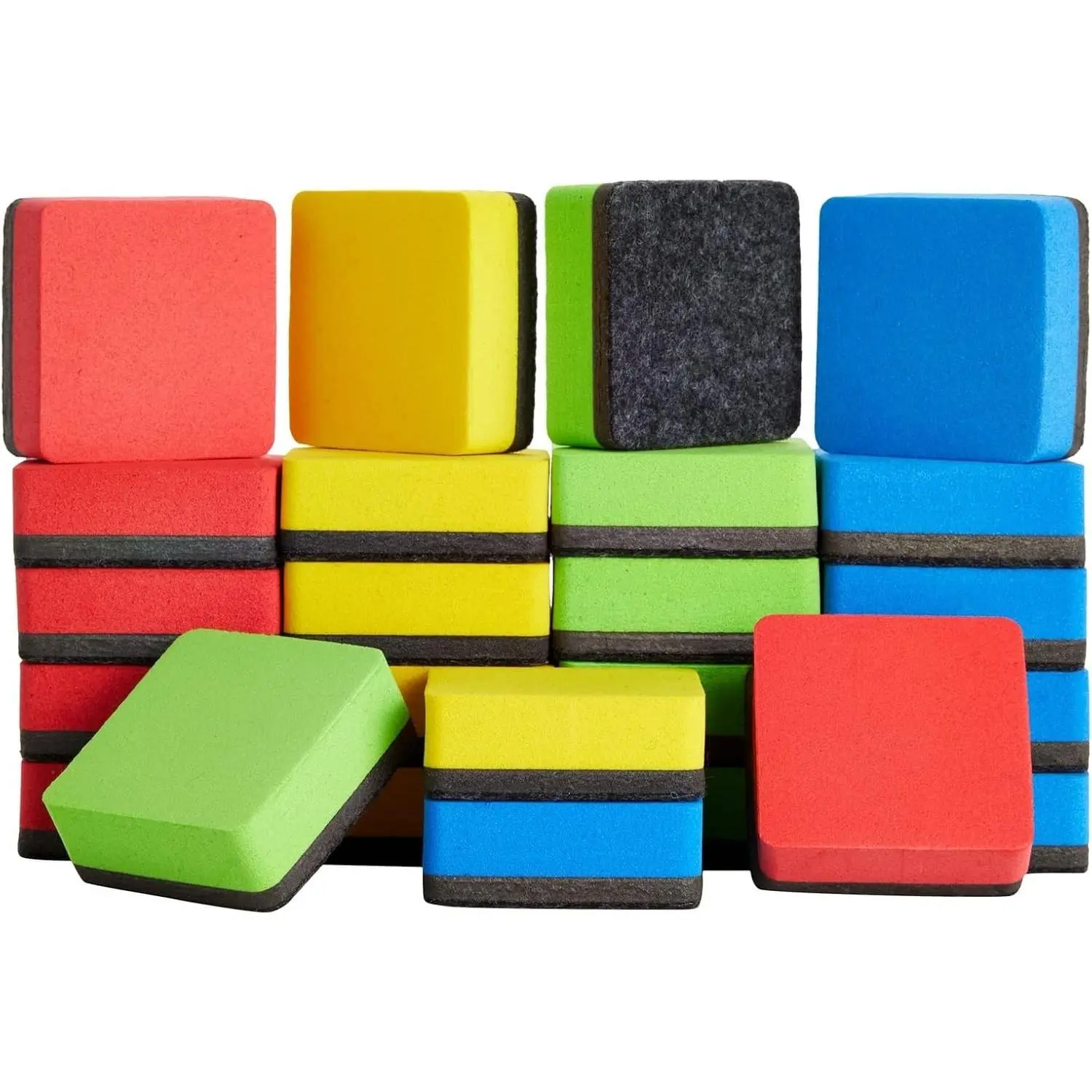 24-Pack Square Magnetic Mini Dry Erase Erasers - 2 x 0.8 in & 4 Colors - Magnetic Whiteboard Erasers - School Supplies & Classroom Must Haves