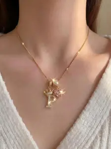 Heart Zircon Crown Initial Pendant Necklace, Personalized Letter Design, Lightweight Copper Material, Casual Style, Perfect for Gifts