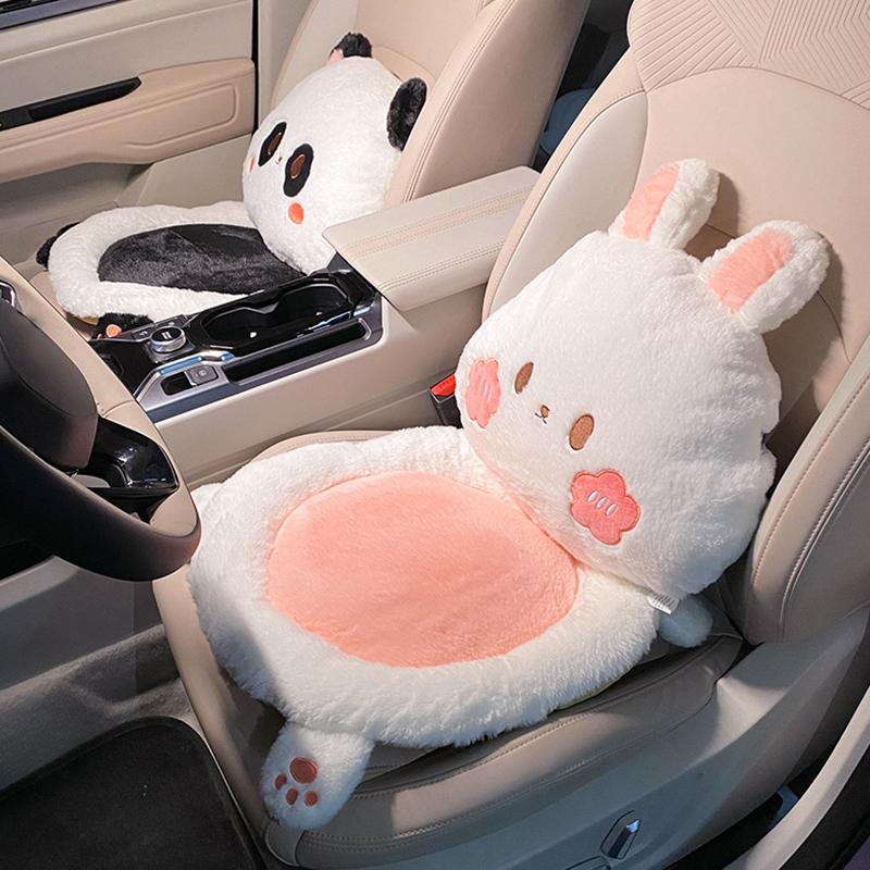 Plush Cartoon Panda/Rabbit Car Waist Neck Pillow Seat Cushion Sofa Office Rest Chair Pad Girl Women Lovers Car Interior Cute
