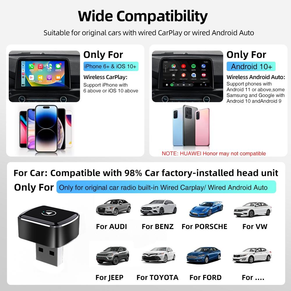 Wireless Carplay Device, Supports Android Auto, Fast Connection, Plug-And-Play, Hands-Free Calling, Smart Screen Upgrade, Premium Material Gift