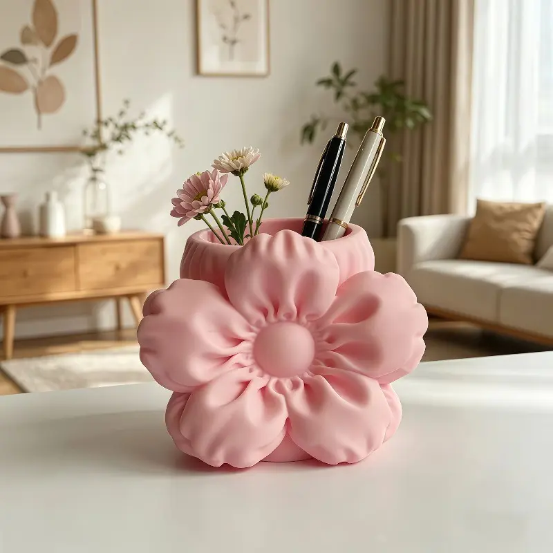 Puff Flower Storage Bucket and Pen Holder, Lightweight Design, Desk Organizer for Home Office, Embedded Installation, Desktop Decor, Portable