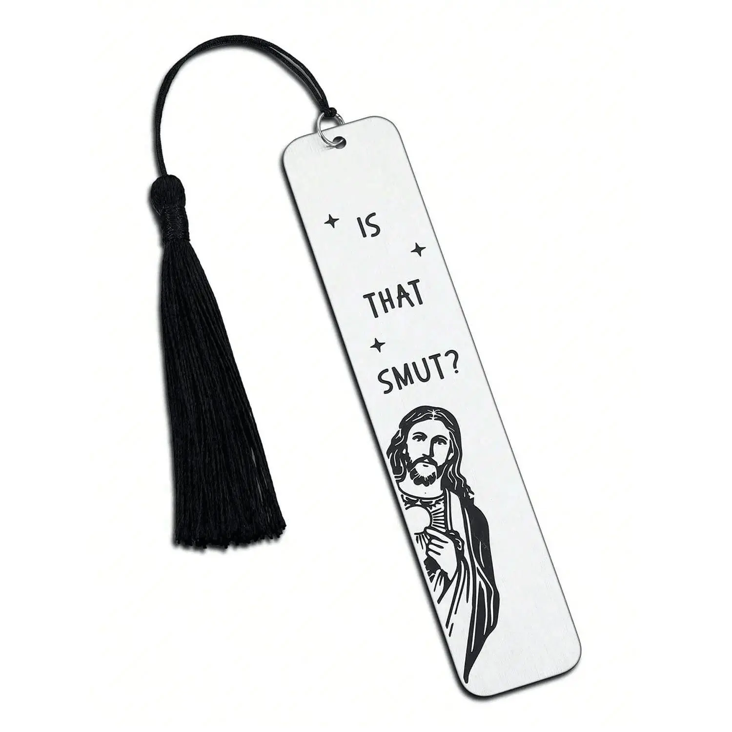 Cute Fashion Tassel Silver Stainless Steel Bookmark - Letter & Cross Print Accessory for Readers, Business Use