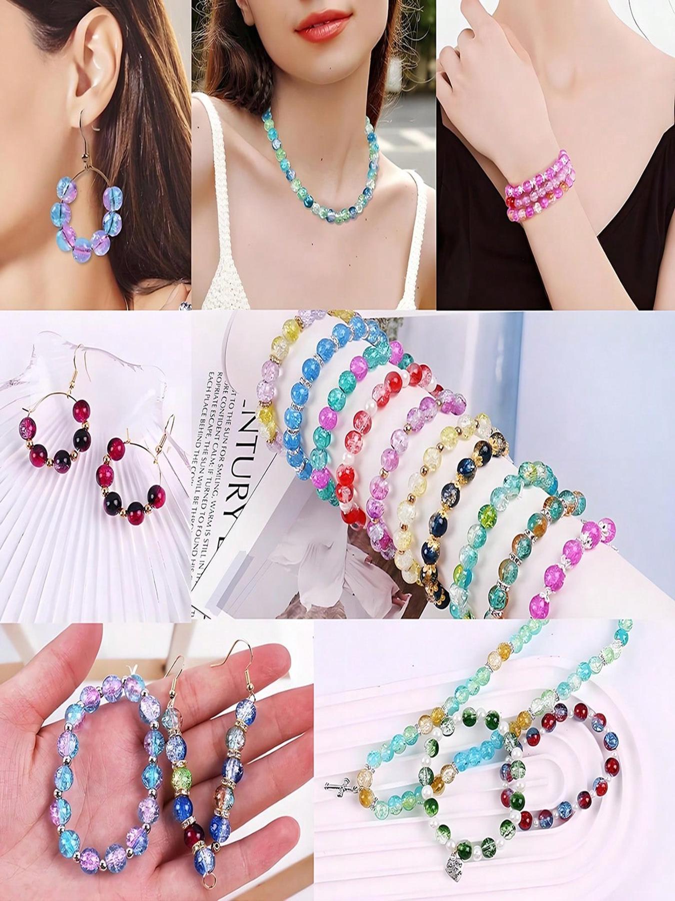8mm Crackle Premium Glass Beads Bracelet Making Kit, 48 Colors Crystal Glass Beads for Jewelry Making, Round Beads for Bracelets, Bead Assortment