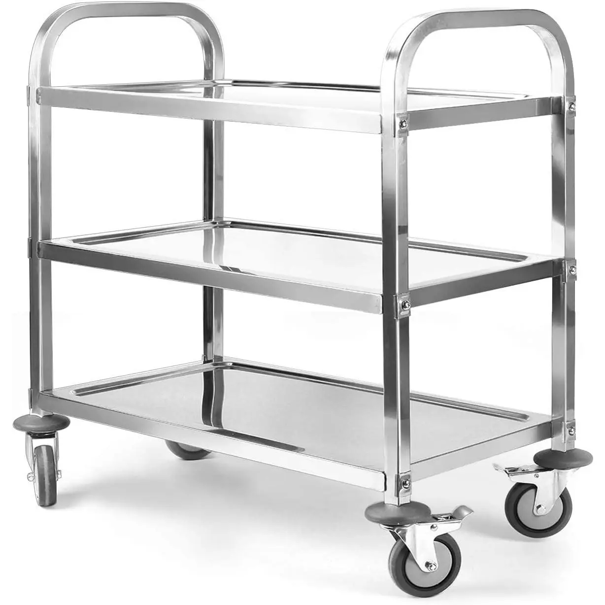 3 Tier Stainless Steel Cart 37.4 x 19.7 x 37.4 Inch Kitchen Trolley Cart Serving Cart Kitchen Utility Rolling Cart Service Catering Storage Cart with Locking Wheels