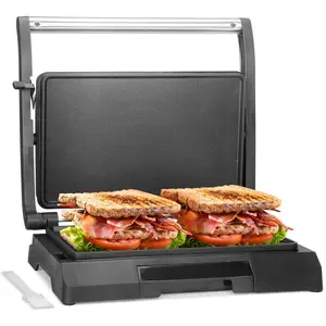 Mini Panini Press Electric Griddle, Electrical Sandwich Maker for Pancakes & Eggs, 2 Slices Panini Grill Press, Non Stick Stainless Steel with Oil Tray