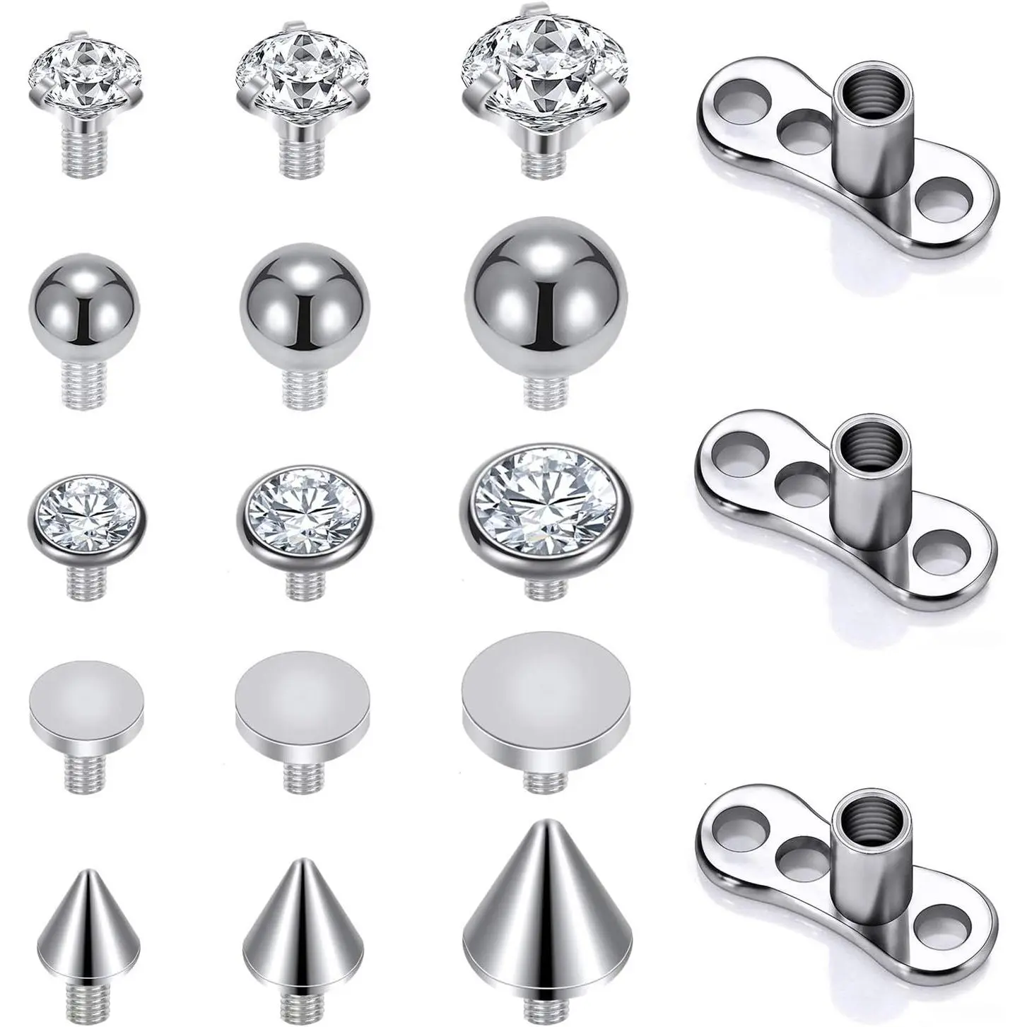 A:15Pcs Dermal Anchor Tops(2.5/3/4mm)