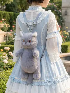 Adorable Blue Cat Plush Backpack, Adjustable Straps, Zipper Design, Soft and Lightweight, Ideal for Girls' Daily Use, Travel, Gifts