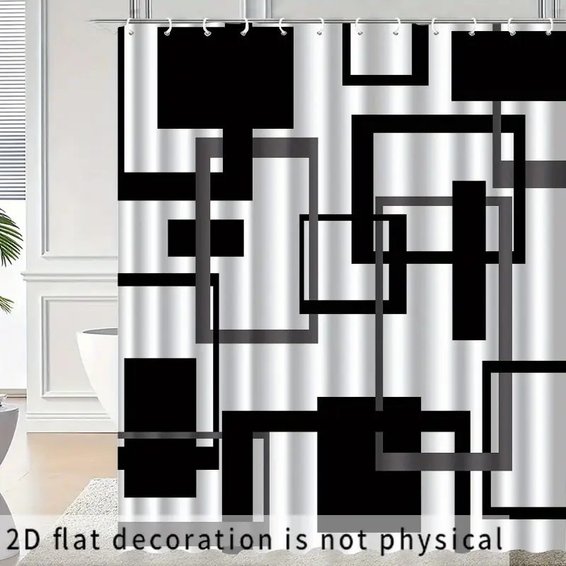 1pc Geometric Pattern Shower Curtain – High-End Elegant, 12 Hooks, Easy Installation, Fabric, Bathtub & Window Curtain