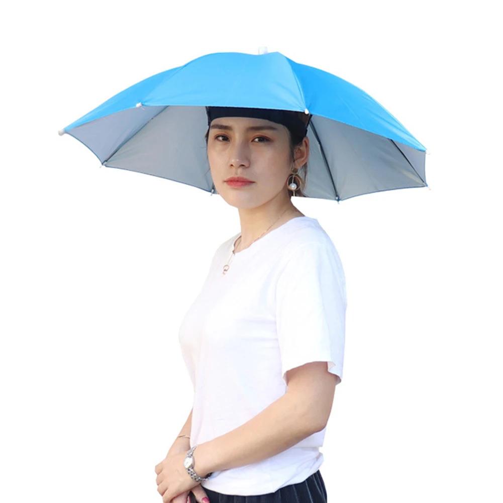 Oversized Hands-Free Umbrella HatAdjustable Sun Rain Cap,7-Rib Anti-UVWaterproof Headwear for Fishing Gardening GolfSunshade Outdoor