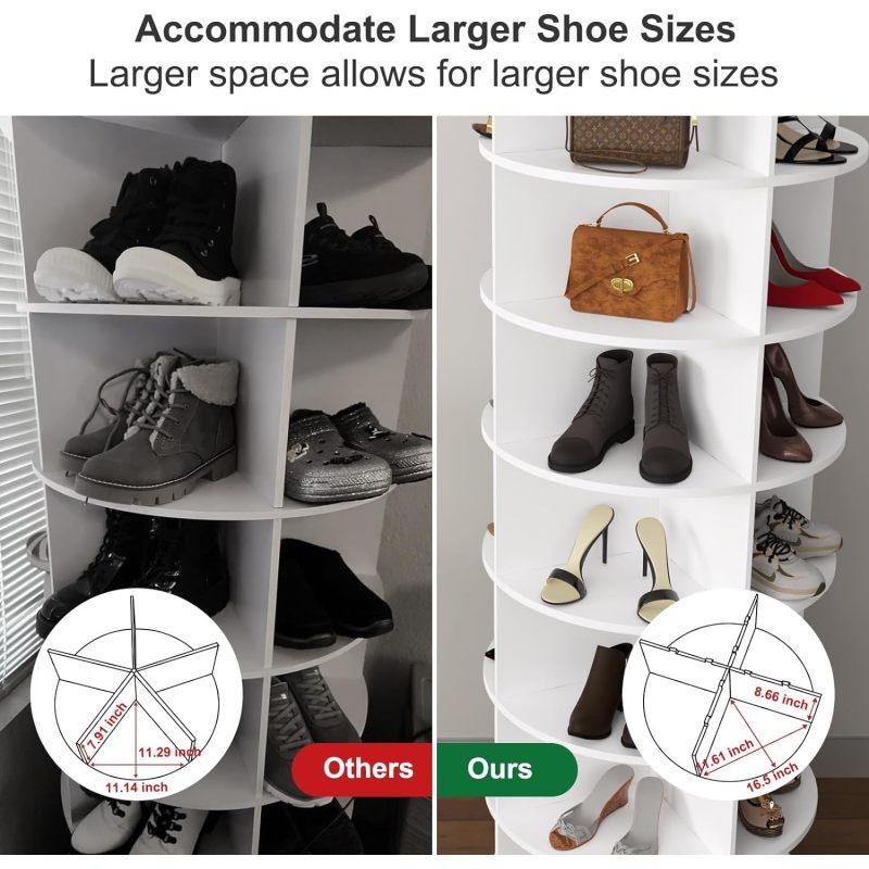 Bellemave 7-Tier Rotating Shoe Rack Tower Spinning Shoe Display 360-Degree Revolving Storage Round Carousel for Closet Organization White