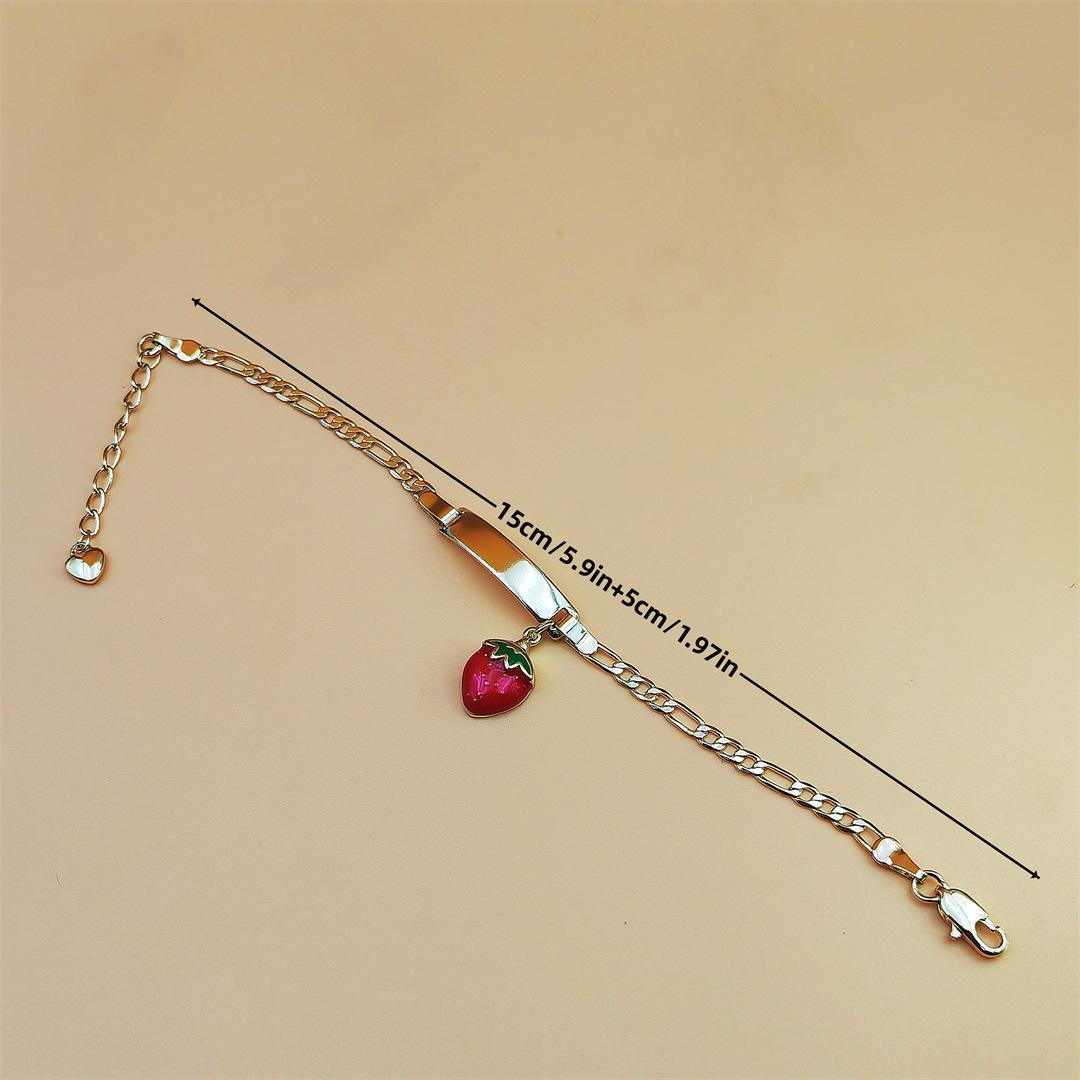 14K Gold Plated Strawberry Curved Bar Bracelet for Girls Cute Sweet Kids Jewelry Trendy Spring Chain Bracelet Dainty Stackable Accessory for Daily Wear Birthday Party Gifts & Holiday Outfits