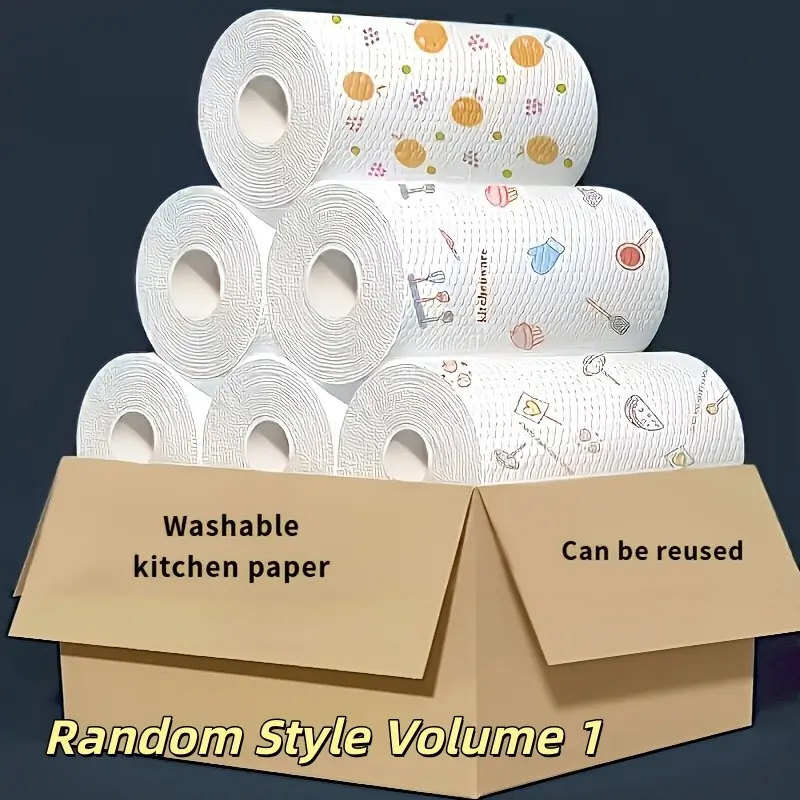 Efficient 1 Roll/100 Sheets Disposable Kitchen Paper Towels, Washable, Wet Use Convenient, Home Cleaning Oil Remover Cloth, Lazy Man's Kitchen Paper Towel, Paper Towel Rolls