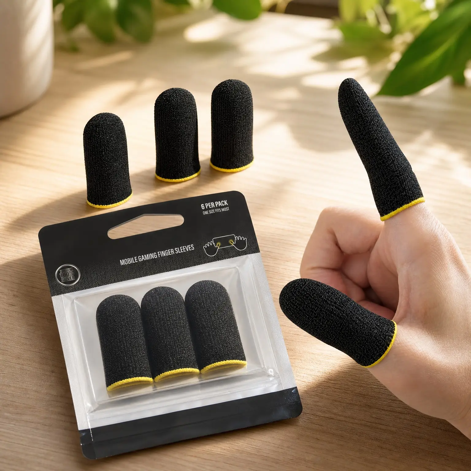 ClawSocks 6 Pack Carbon Gamer Finger & Thumb Sleeves, Mobile Gaming Stabilizer & Compression Support, BlackGift