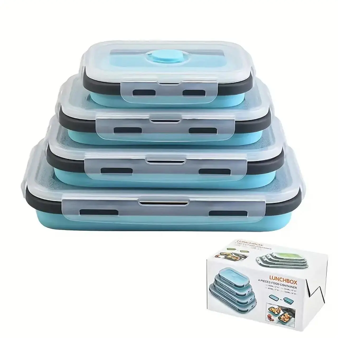 Foldable Lunch Box Set, 4 Counts/set Reusable Food Storage Container with Lid, Portable Bento Box for Outdoor Camping Picnic Lunchbox
