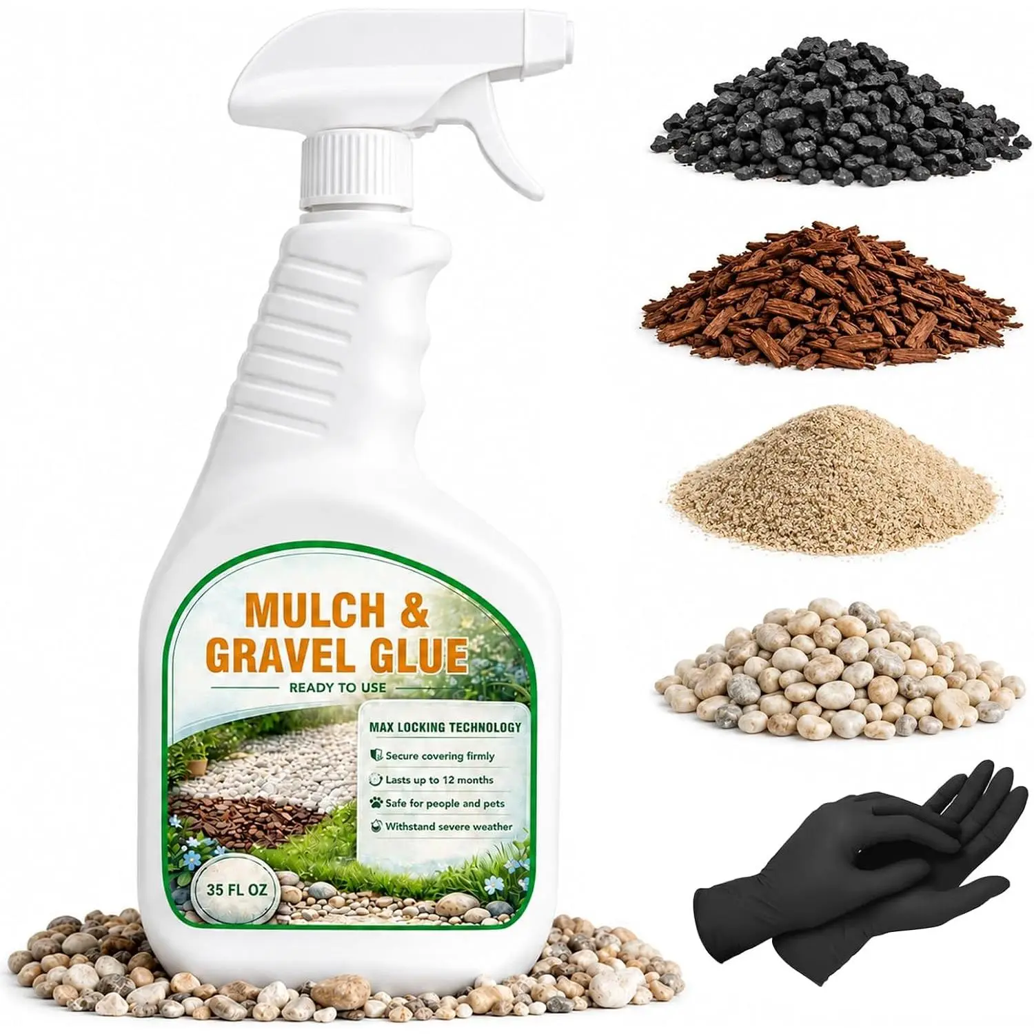 Mulch & Gravel Glue with Sprayer, 35oz | -to-use landscaping stabilizer; long-lasting binder for pea gravel, rocks, mulch and garden paths