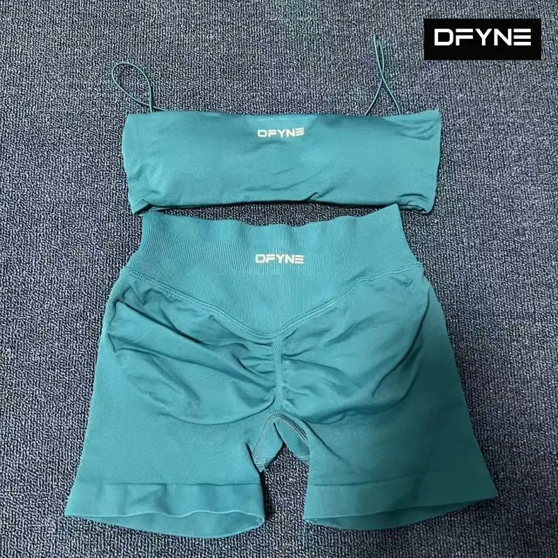 Dfyne 2 Piece Workout Set for Women, Seamless Matte Strappy Tube Top & High Waisted Tummy Control Shorts, Squat-Proof Gym & Everyday Activewear Outfit, Gym Workout Women
