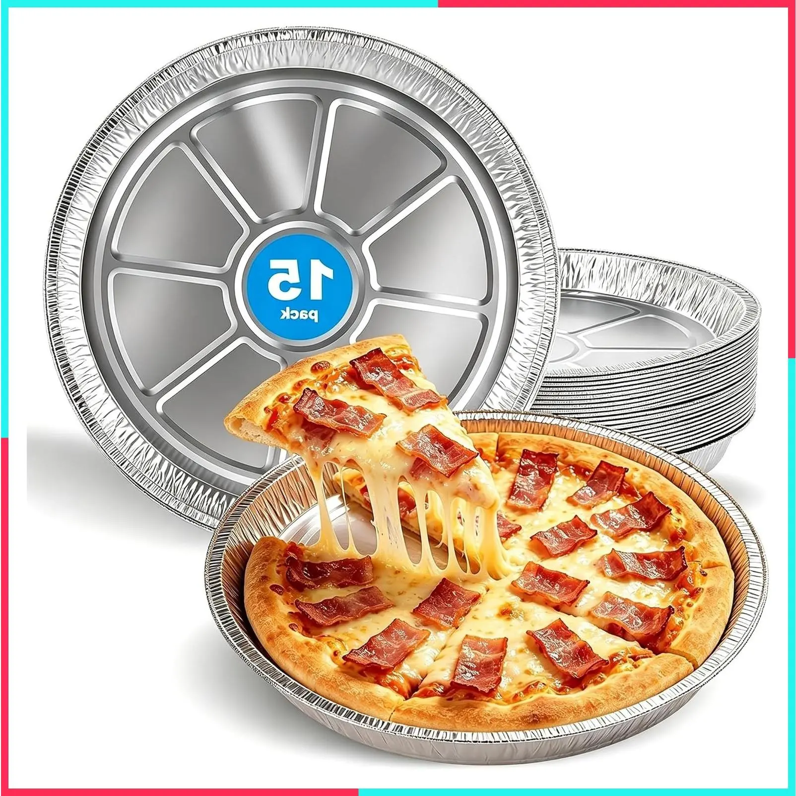 15 Pack Disposable 12 Inch Round Aluminum Foil Pizza Pans - Baking Trays for Individual Pizzas, Cookies, Cakes, Catering & Parties