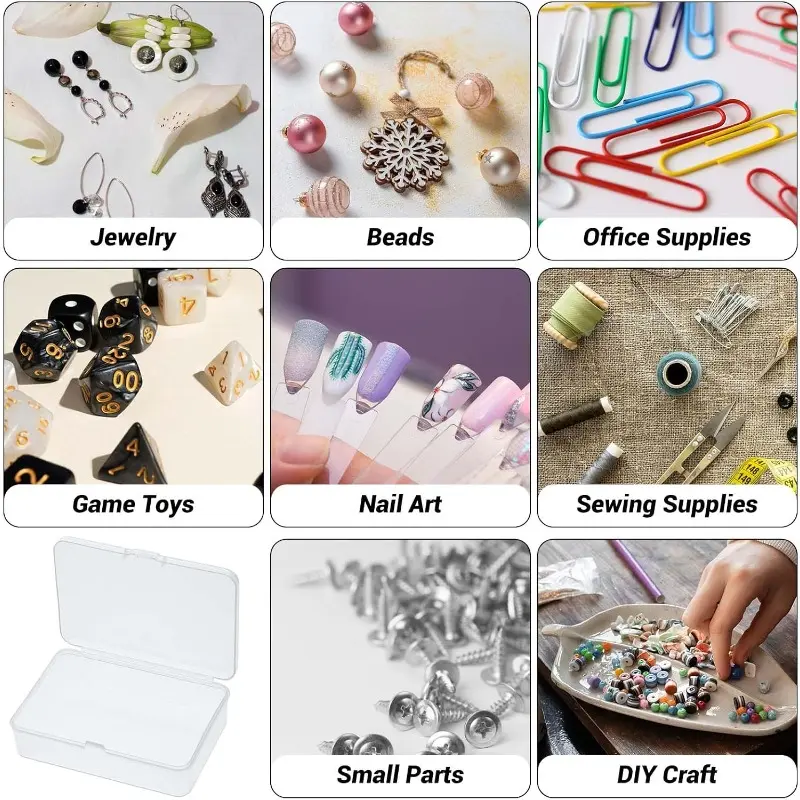 Mini storage container box with a lid, small storage container suitcase, transparent rectangular storage box, suitable for collecting small items, beads, jewelry, cards and handicrafts.