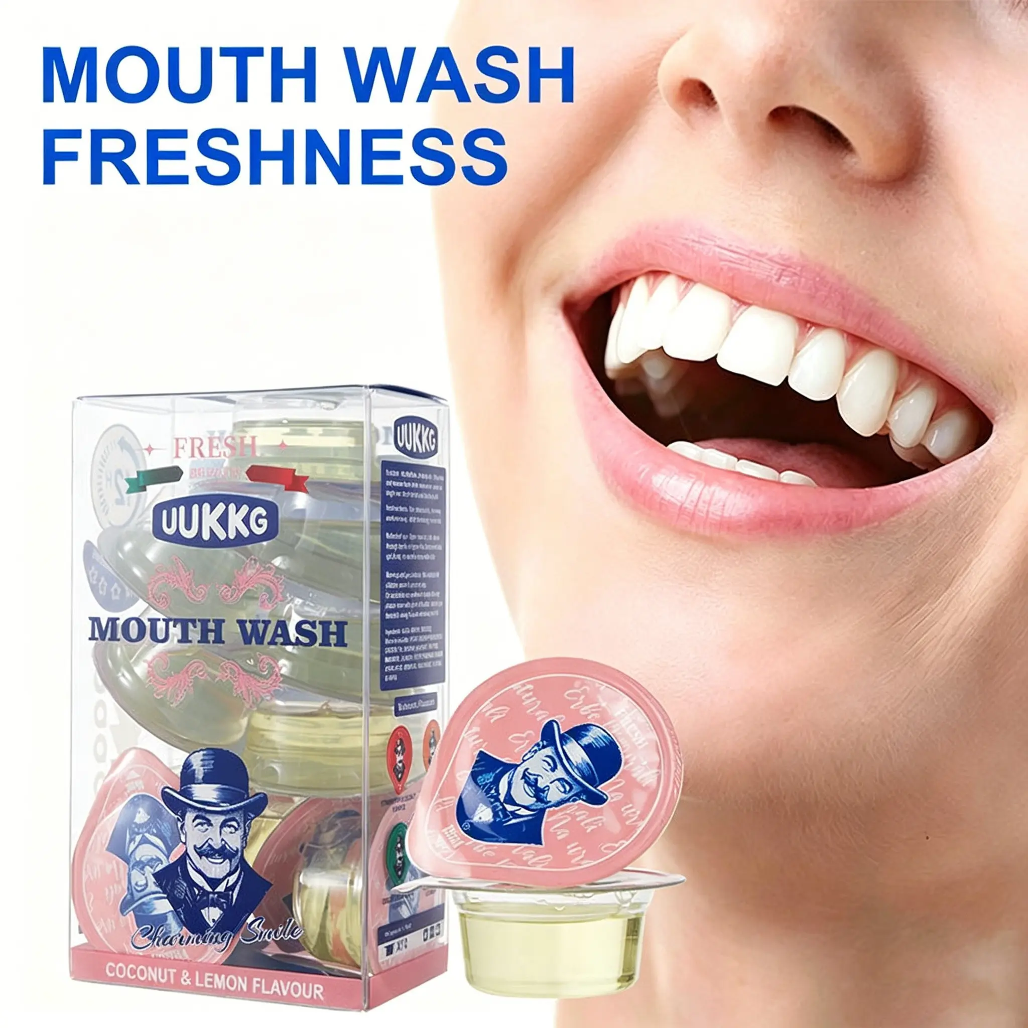 1 Box  UUKKG Gentle Fruit Mouthwash , Zero Alcohol Gentle Formula, Intense Refreshing Strong Cooling Effect, Compact Portable Packaging Suitable for Work, Dating and Dining Out Oral Care