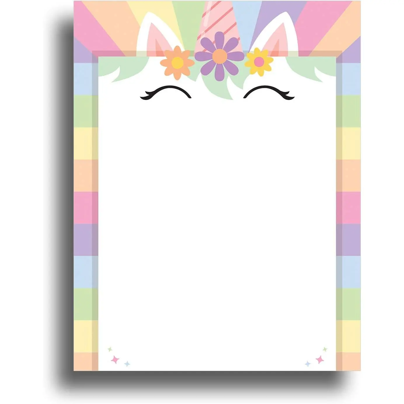 Unicorn Border Printable Letterhead Stationery Paper - 50 Sheets - 8.5" x 11" Decorative Writing Paper - Birthday Letter Paper - 28lb Bond (105gsm) for Invitations Announcements Party Events