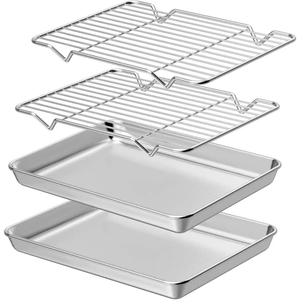 Baking Sheet with Rack Set [2 Sheets + 2 Racks], Stainless Steel Cookie Pan baking Tray with Cooling Rack, Size 9 x 7 x 1 Inch, Non  & Heavy Duty & Easy Clean