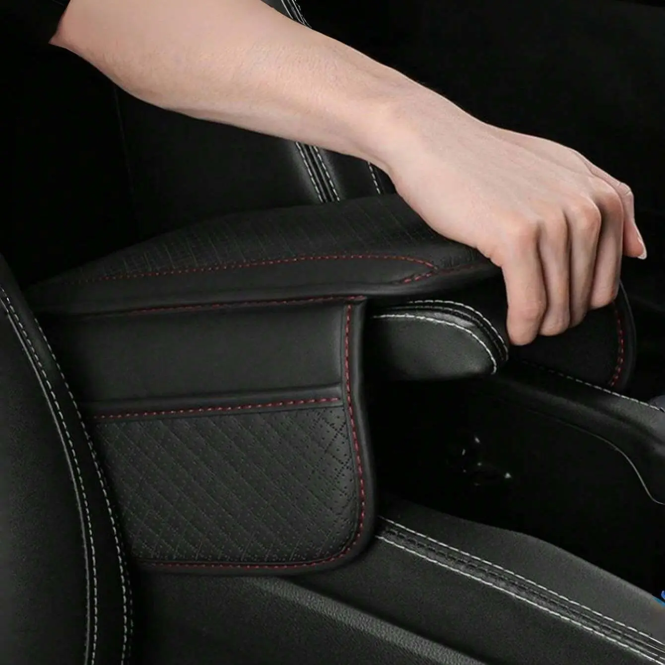 Car Armrest Box, Universal PU Leather Car Armrest Cushion with Pocket, Elbow Support Armrest Storage Car Armrest Pad, Anti Scratch Protective Pad, Car Interior Accessory