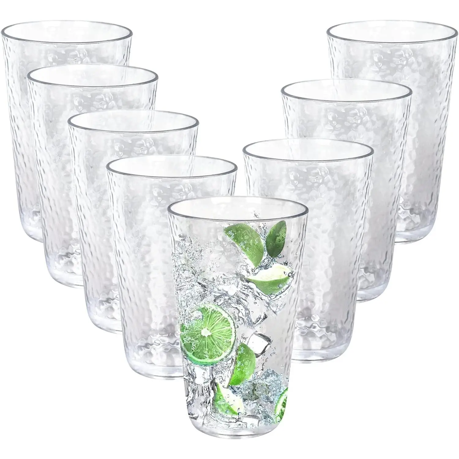 16 oz Plastic Highball Drinking Glasses, Set of 8 Water Beverage Tumbler Set, Unbreakable Plastic Cups for Soda, Juice, Iced Tea, Party, BPA-Free