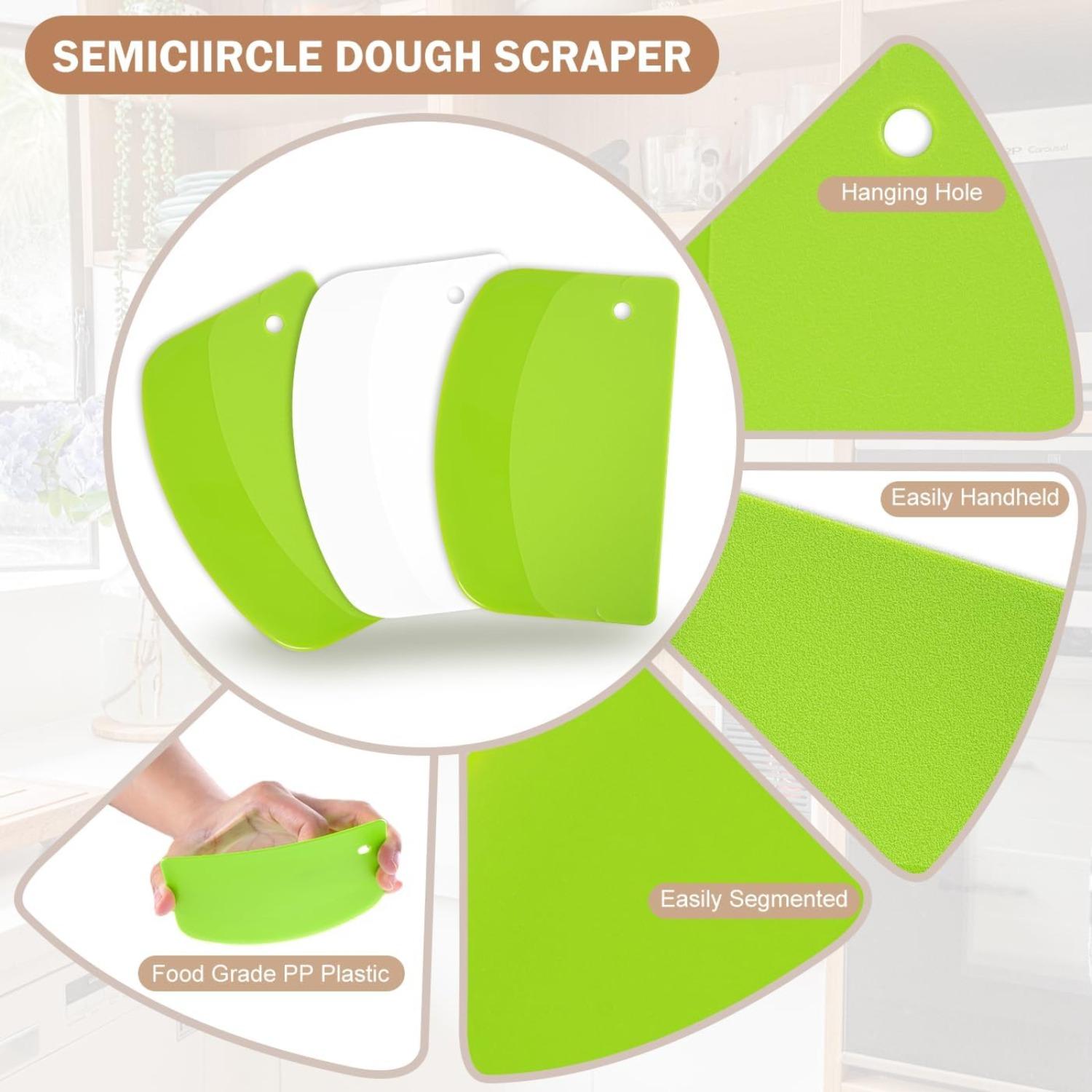 5 Pcs Bench Scraper, Bench scraper kitchen 2 Pcs Stainless Steel Dough Scraper with Wood Handle and 3 Pcs PP Food Scraper with Hanging Hole, Multipurpose Bread Dough Cutter for Baking