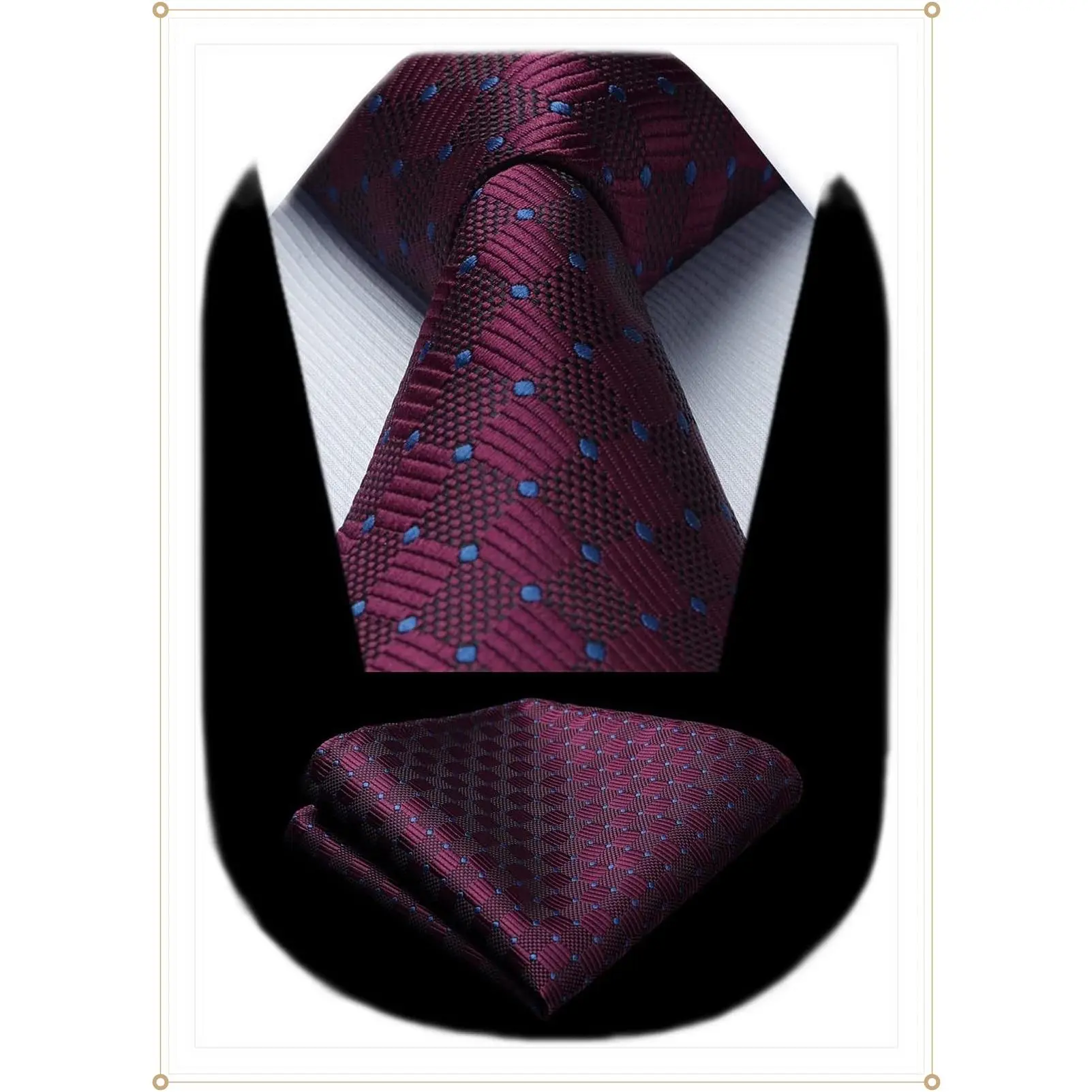 Mens Ties Plaid Tie and Pocket Square Set Classic Woven Formal Checkered Neckties & Handkerchief Wedding PartyGift