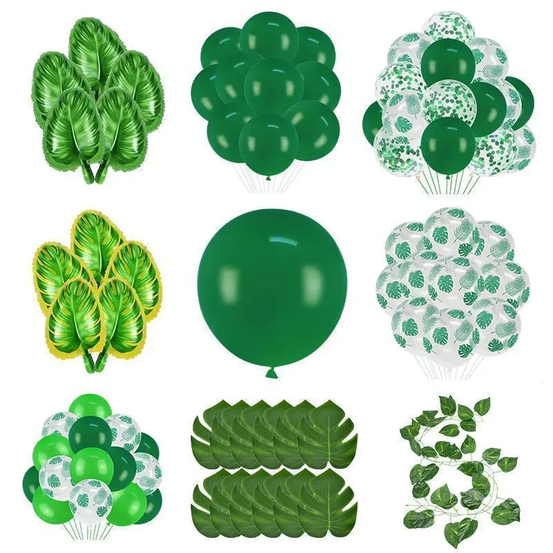 Jungle Party Green Latex Balloons Woodland Animal Palm Leaf Foil Balloons Safari Party Baloons Birthday Party Decor Shower