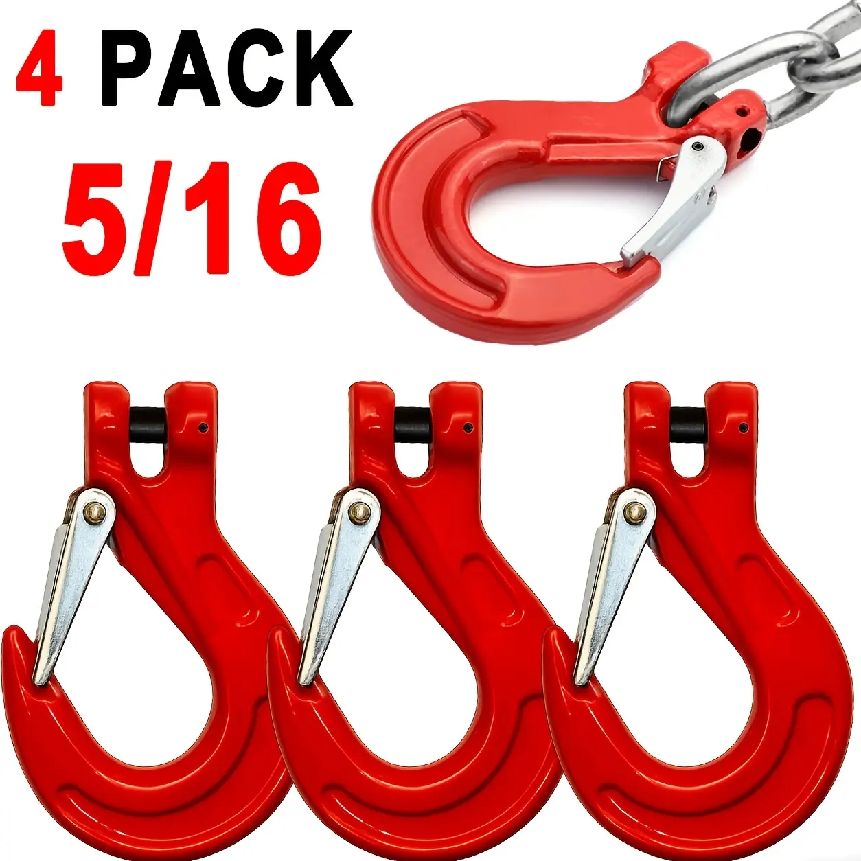 Heavy Duty Steel Lifting Hooks Set - 4 Pieces, 5/16-in, for Ropes, Chains & Pulleys (Tools & Hardware)