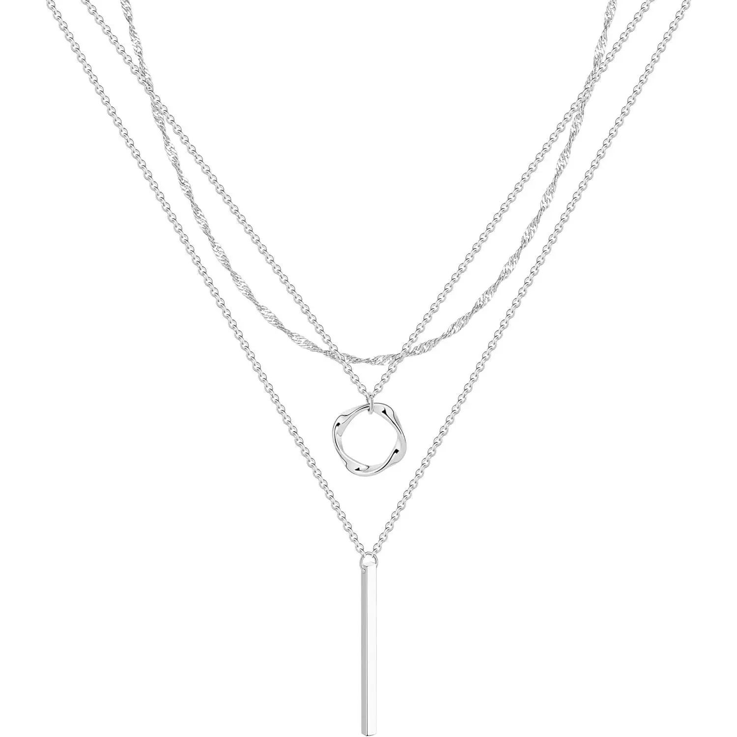 Trendy Layered Gold/Silver Necklaces for Women 14K Gold/Silver Plated Stackable Choker Necklace Dainty Simple Jewelry Set Layering Cuban Circle Pendant Chain