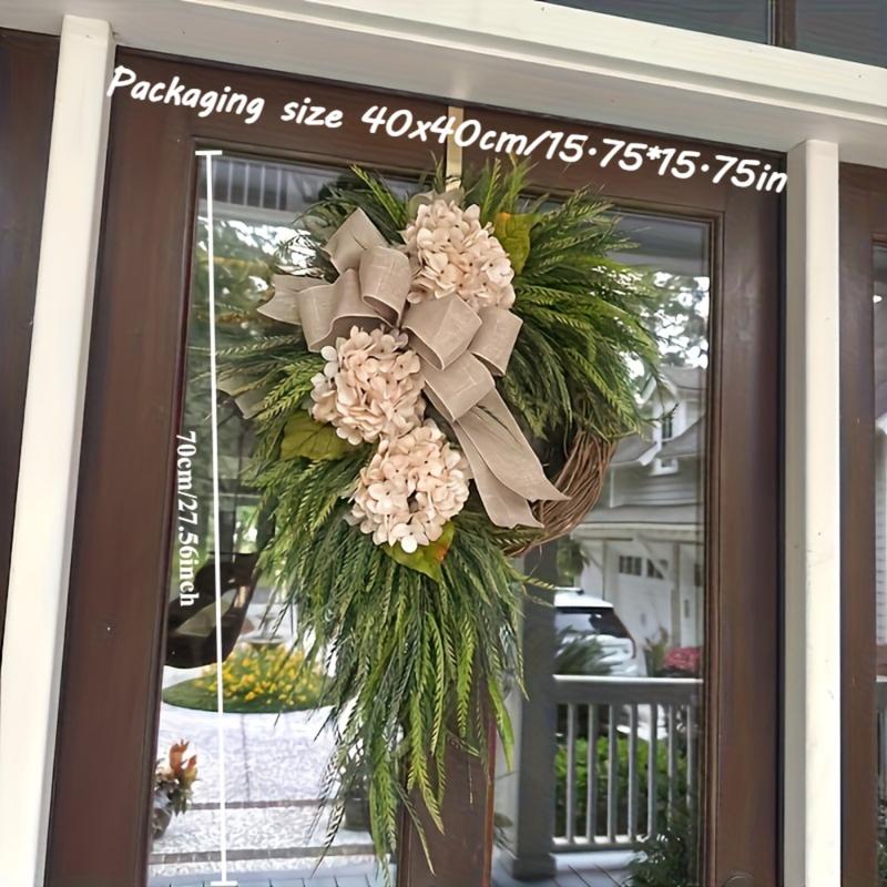 Rustic Bohemian Wreath (Double-Sided Door Hanger, Beige/ Greenery with Bow) | Natural Farmhouse Aesthetic Style, & Faux Plant Material | Front Door Decor, Living Room Accents, Holiday Ornaments (Christmas/ Easter/ Thanksgiving/ Halloween/ Hanu