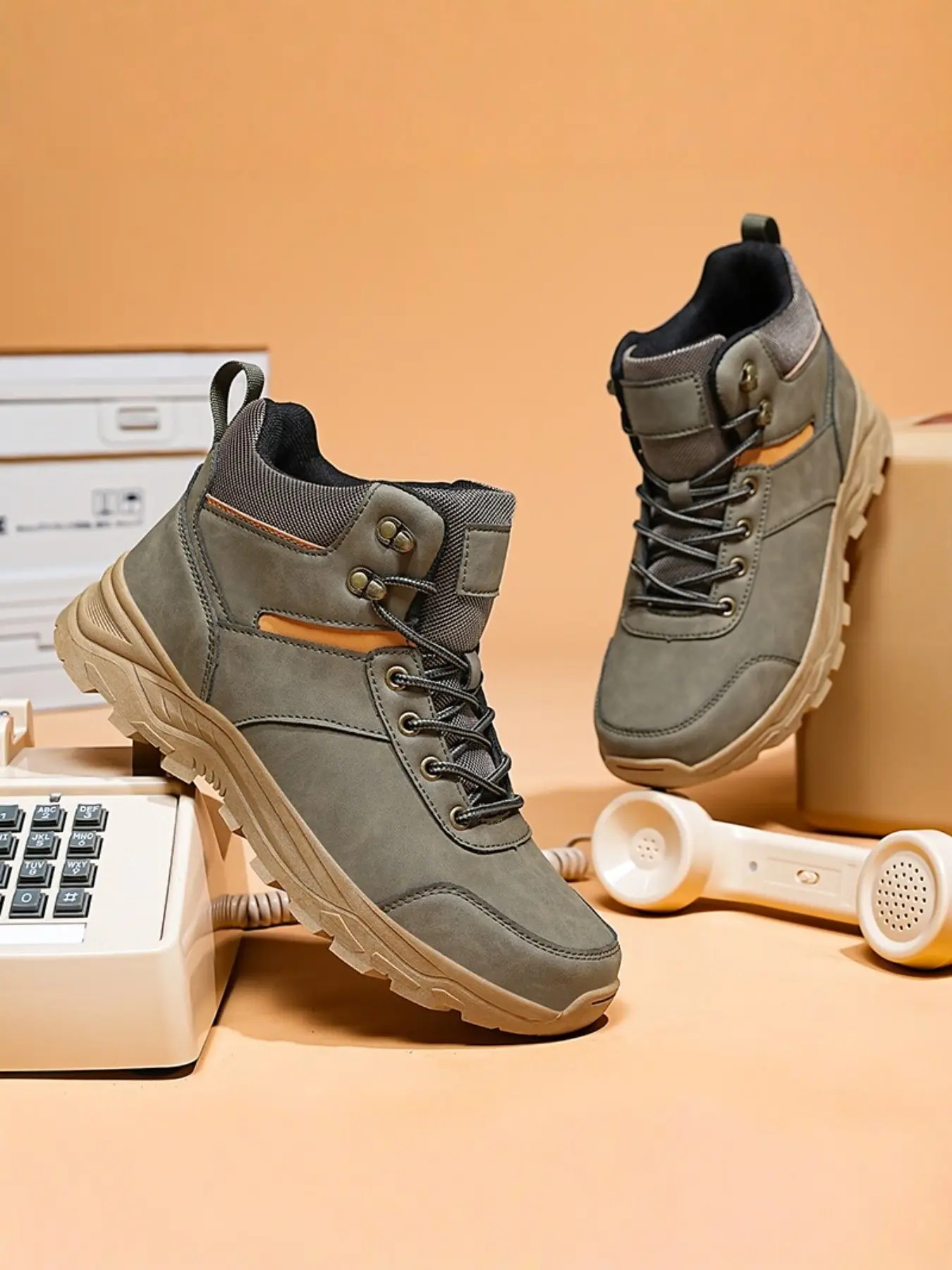 Men's Outdoor Hiking Shoes, Professional Training Sports Shoes, Anti-Slip Military Boots, High Top, PU Leather, Rubber Sole, Sizes 45-48